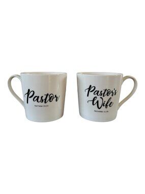 Pastor + Pastor’s Wife Coffee Mug Gift Set Of 2 White Ceramic-14 Oz-New in Box